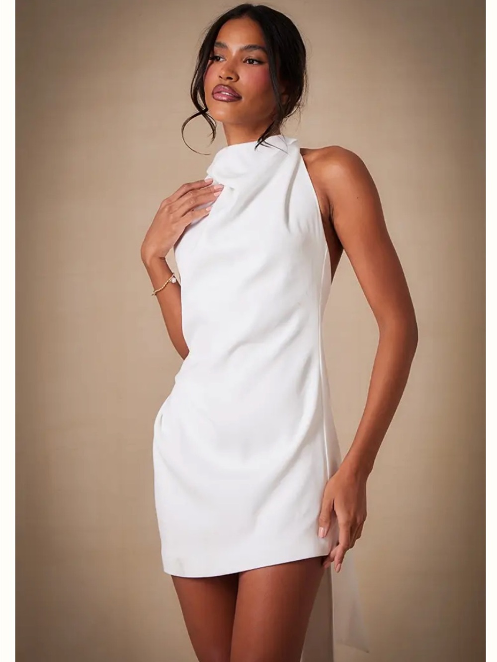 PrettyLittleThing White Backless Halter Mini Dress